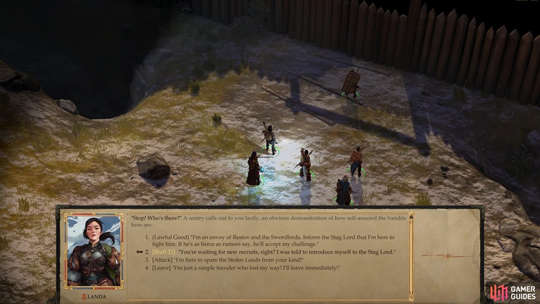 Succeed at a Bluff check to get the bandits to open the gate.