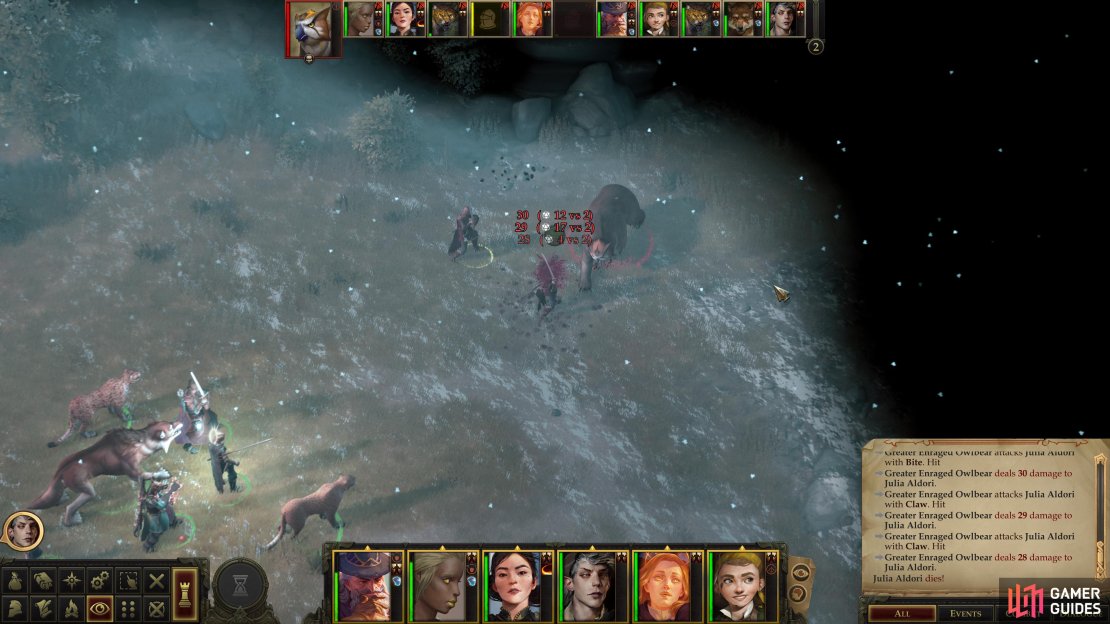 For all their bluster, the Aldori sisters are no match for the Greater Enraged Owlbear.