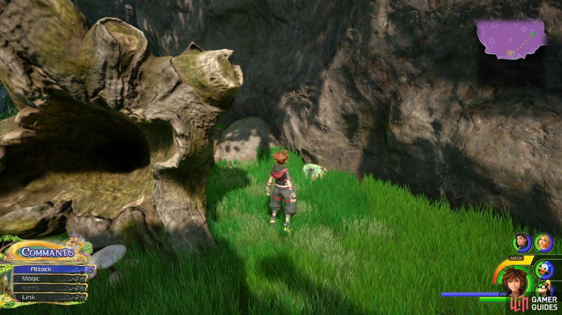 Search behind the tree trunk.
