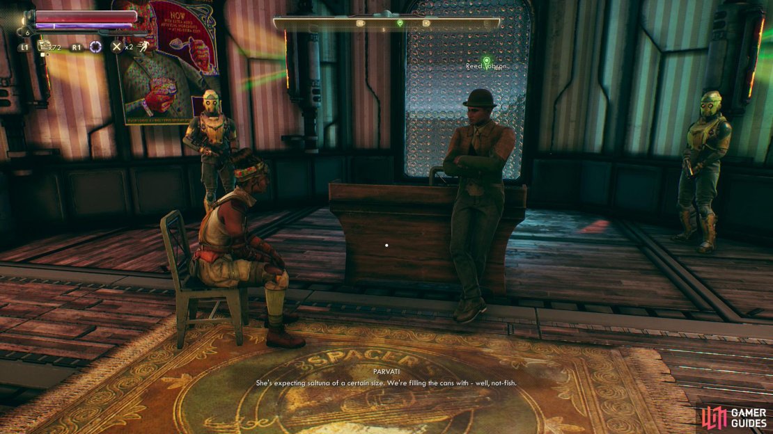 Head to Reed’s office to find him chatting with an engineer.