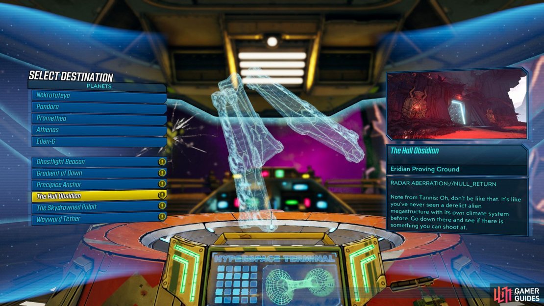 Use the navigation console to teleport to The Hall Obsidian.