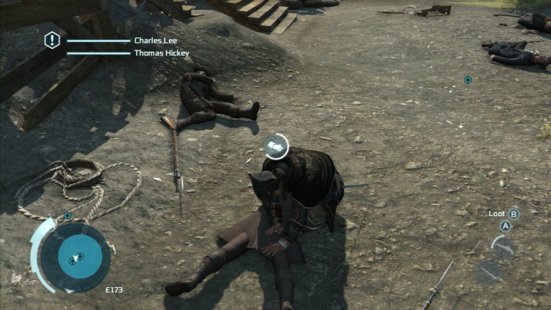 You will be prompted to loot the dead bodies here. Doing this not only earns you a little bit of money, but will also replenish your ammo if you start to get low. Return out the gate and kill the four mercenaries that run in to attack you.