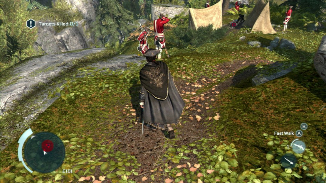 If you’re having trouble with the two kills before open conflict then there is a pair of guards idling to the left side of camp that make easy targets. Simply walk up to them while holding the weapon button down and Hatham should slot them both in quick succession, ticking off the objective.