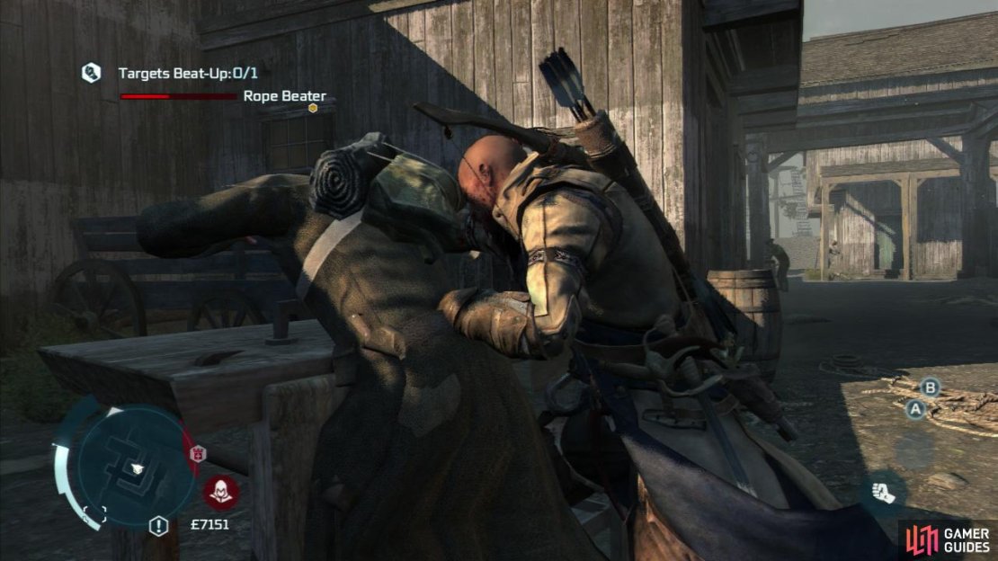 The Ropebeater is a little tricker than the previous fights as you will be unable to hit him at all unless you use environmental elements. To beat him down, you will need to counter him near one of the barrels scattered around the room and then throw him into them. After 4-5 barrels, the Ropebeater will be defeated.