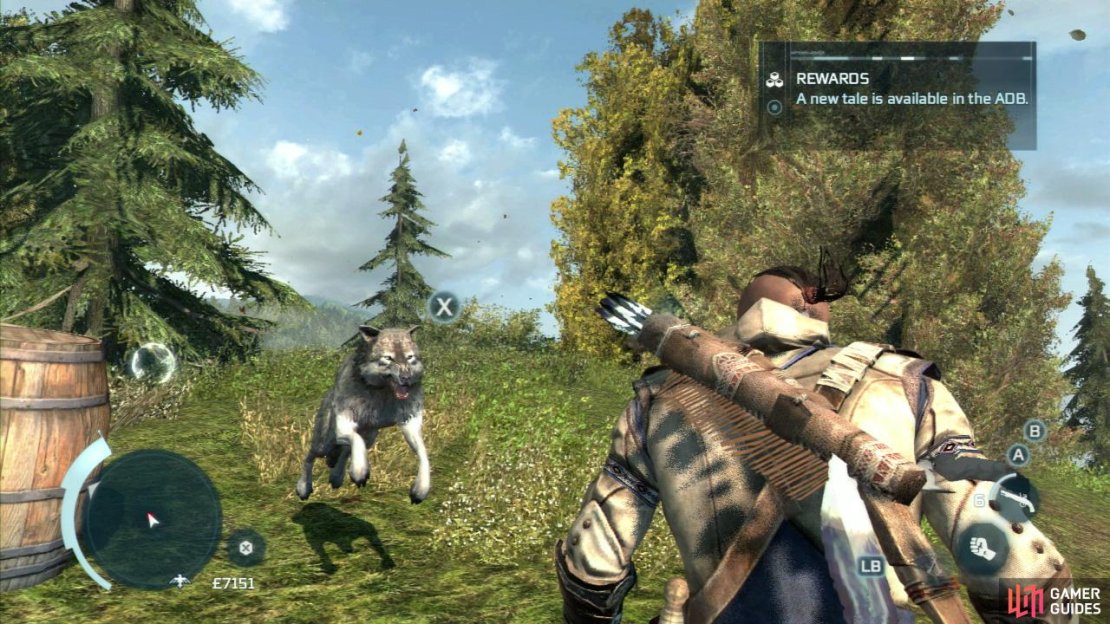 When you reach the marker you will find a Frontiersmen’s camp. Explore the camp site for clues. Kill the wolf that attacks you to complete the mission. Return to the Frontiersmen’s campfire or tavern to pick up the next quest.