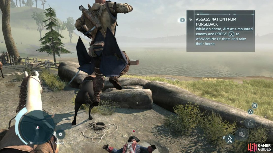 Ambient side-missions   Chase and kill a military pursuer. When you find these guys, they will be mounted and chasing another person riding away on a horse. Kill the mounted enemy either by chasing and taking him down with your hidden blades or even easier - shoot him.  Eliminate a conscripted prisoner’s escort. As you wander the area you will find groups of 3-4 guards escorting two friendlies about. Kill the guards to free the conscripts and complete the task.