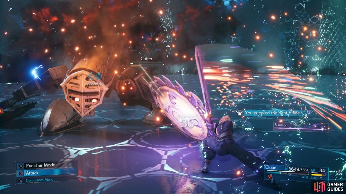 Disabling the arms of the Cutter will cause it to drop down allowing you to strike without fear of retaliation.