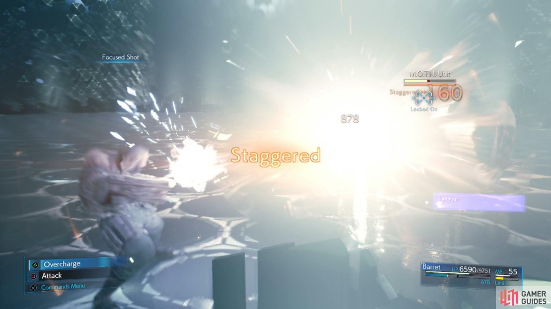 A fully charged Focused Shot will instantly Stagger the M.O.T.H. Unit when it’s pressured.