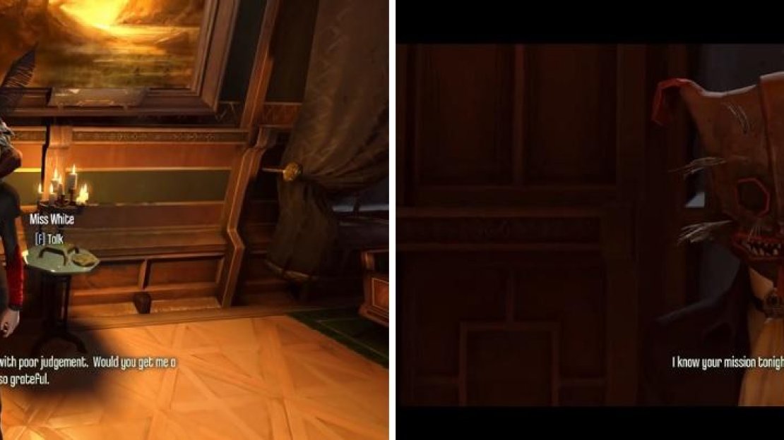Talking to both Miss White (left) and Lord Brisby (right) will reveal who your target is exactly.
