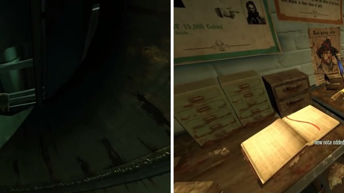 To escape your imprisonment, pick up the bricks and toss them at the wooden panel (left). Make sure you pick up the Assassin’s Blade and other items on the table after escaping (right).