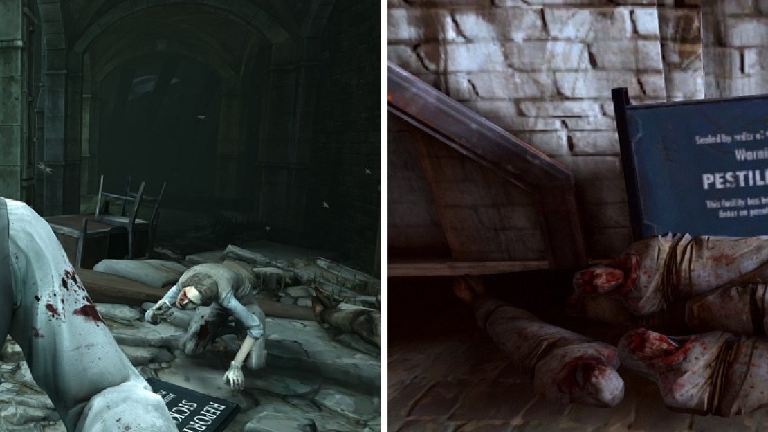 The Rat Plague killed many people during the outbreak and turned a lot more into Weepers (left). Bodies were left on the streets (right) and even thrown into the waterways.