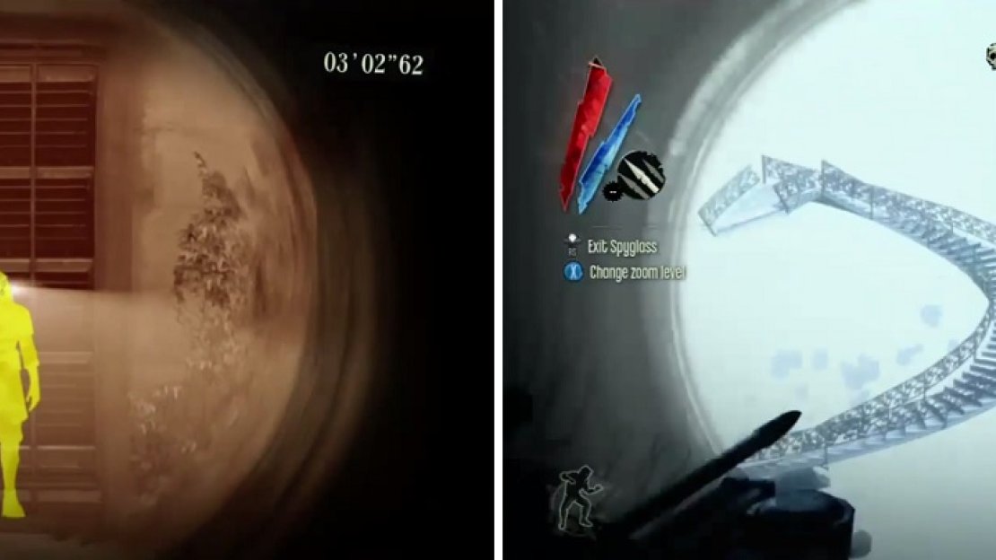 You can use Dark Vision to find out which doors are hiding the Assassins in Room 4 (left). The fifth room will have you aiming far away at two different Assassins (right).
