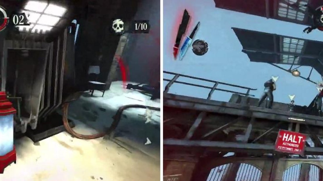 Use both the arc pylon (left) and tossing of the oil tanks (right) to finish off the enemies for the Environmental version of the bonus round for Round 3.