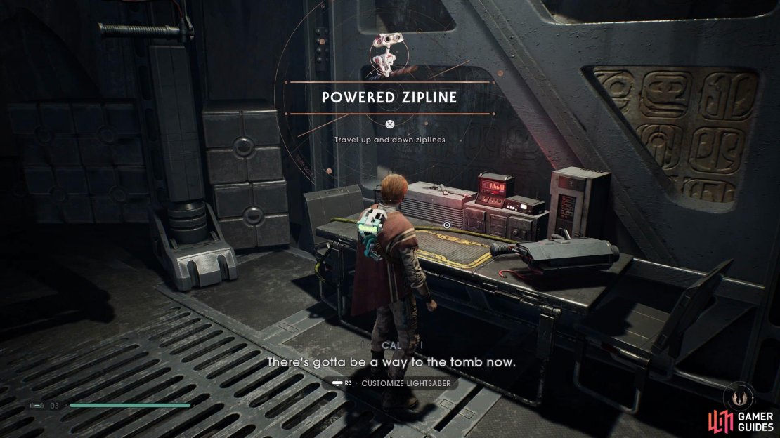 Obtain the Powered Zip line from the workbench in the Imperial Dig Site.