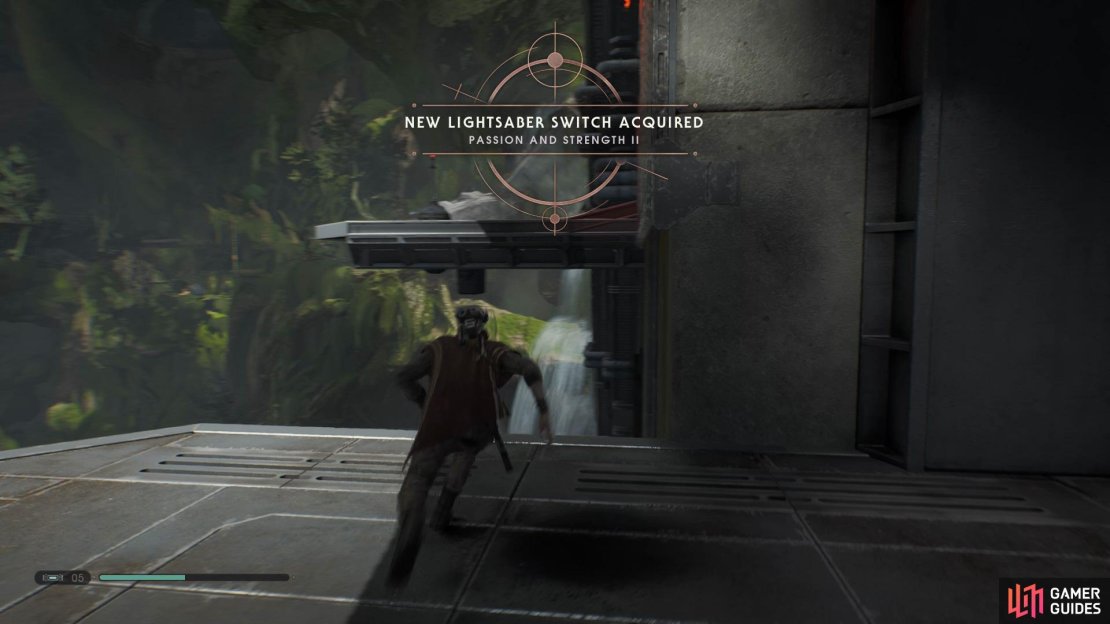 Use Force Push to break down the wall to find a Chest that’s hiding the Passion and Strength II Lightsaber Switch
