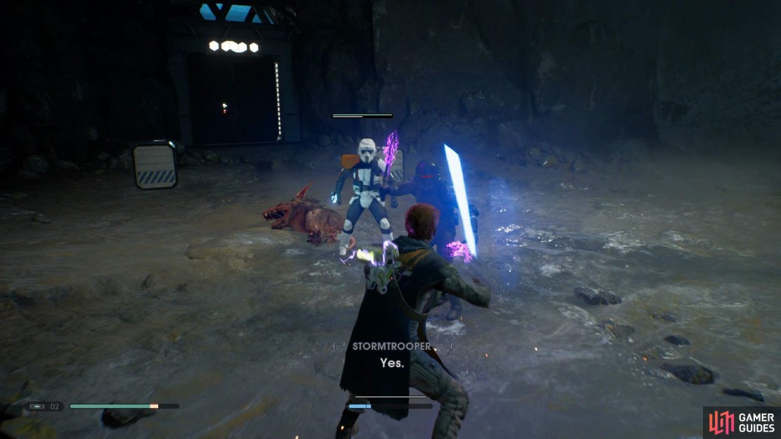 Force Push the two guards off the side
