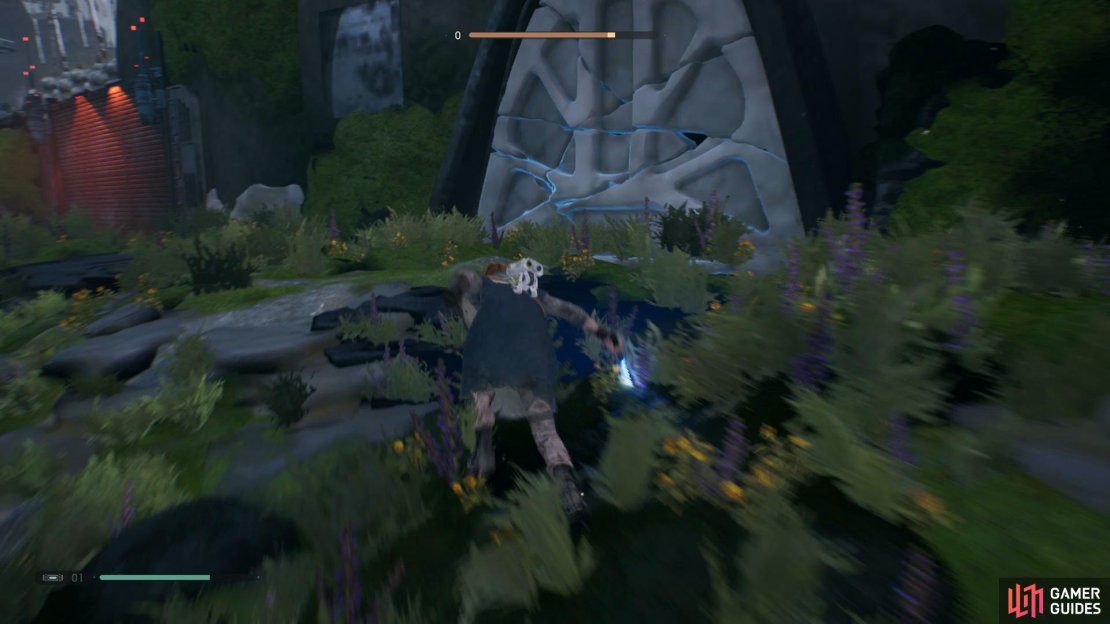 Head into Weathered Monument and Force Push down the crumbling wall