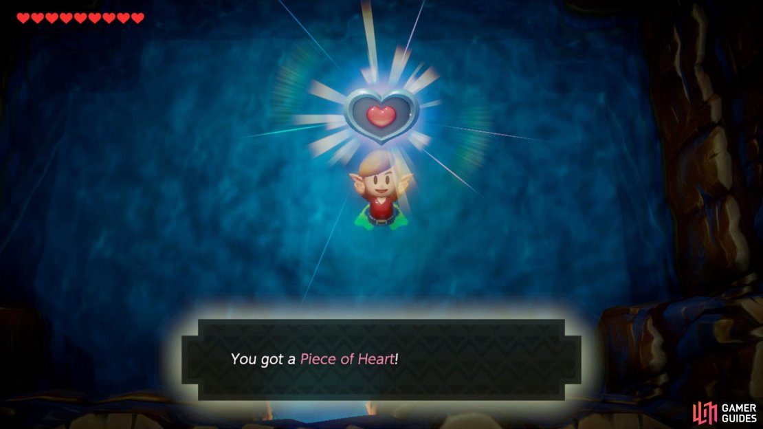 Swim into the right doorway to find a room full of deep water, dive down to find a Piece of Heart.