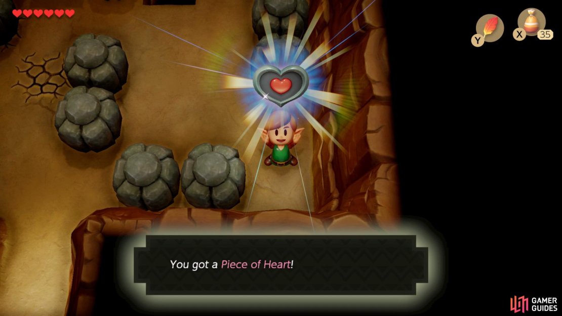 Move the Skulls and push the stones out of the way to reach a Piece of Heart in the bottom right corner.
