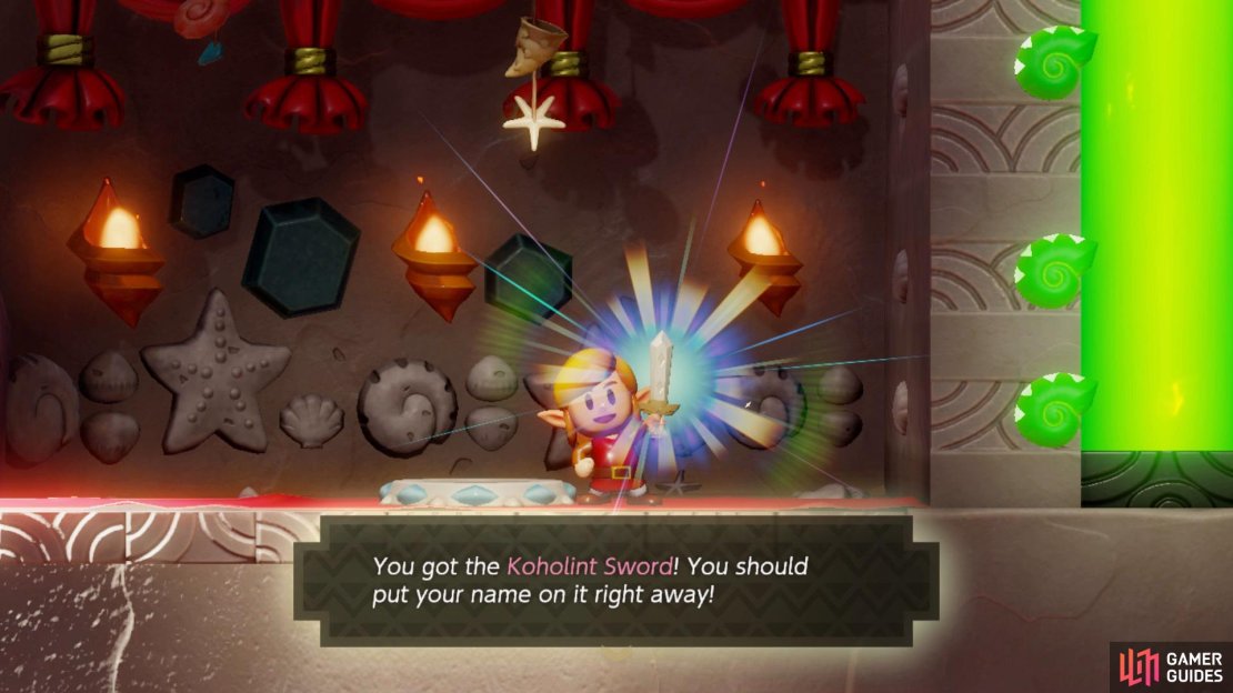 Deliver your Secret Seashells to the Seashell Mansion for a Piece of Heart and the Level 2 Sword.