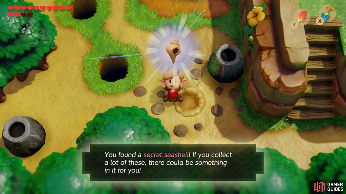 Go back to where the large Skull lays beside the stairs and remove it, now dig up the ground to get a Secret Seashell.