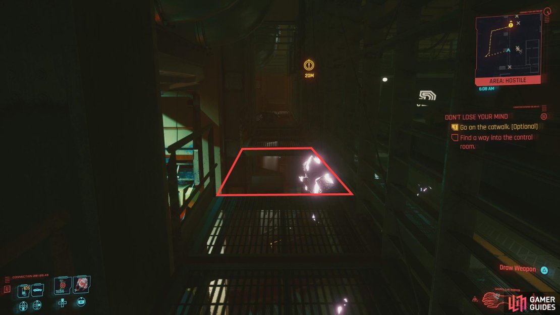 Jump a gap in the walkway,