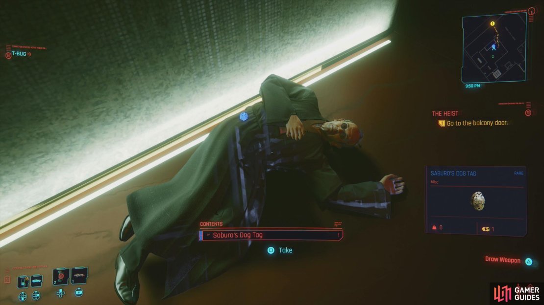 You can loot Saburo’s body to obtain Saburo’s Dog Tags, for what use they are.