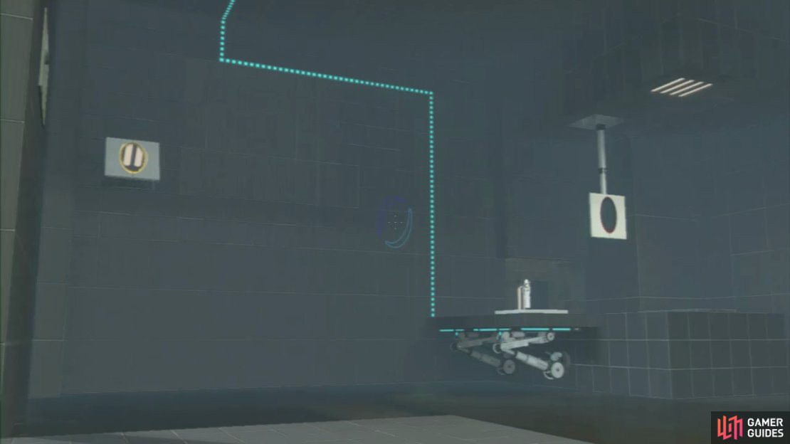 Player 1: Run over the Arial Faith Plate and you’ll land near the door at the other side of the room.