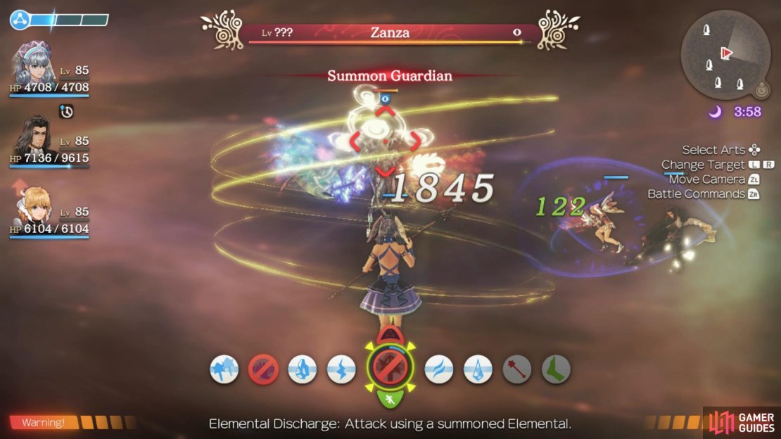 Zanza will always start the battle by using Summon Guardian