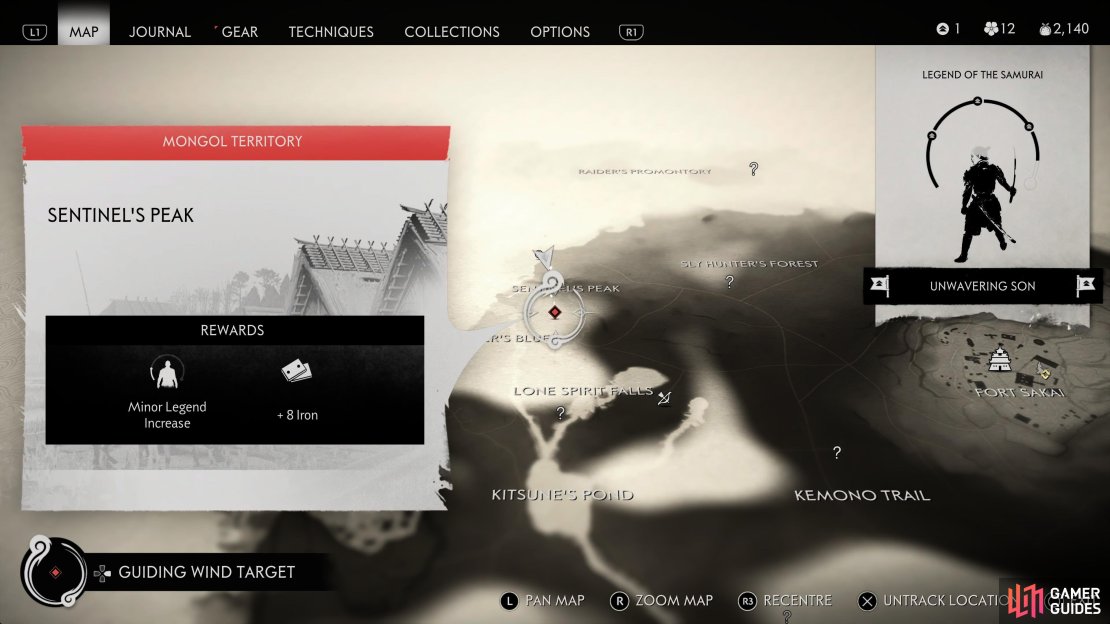 Sentinel’s Peak is just to the south of where Jin enters Iki Island from