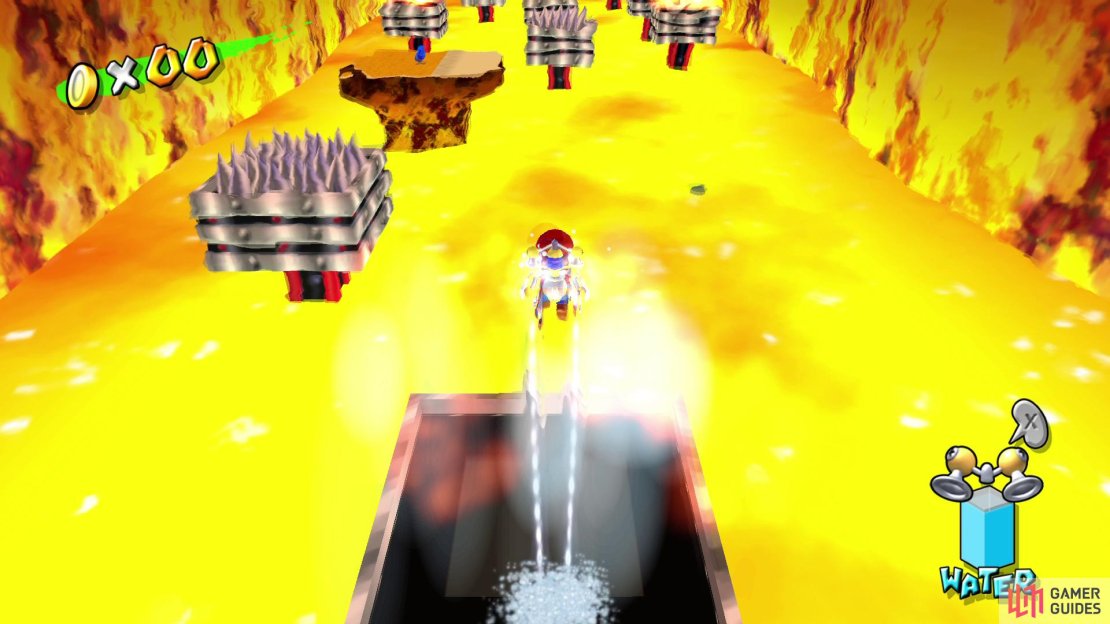 Use the Hover Nozzle to put out the flames on these platforms