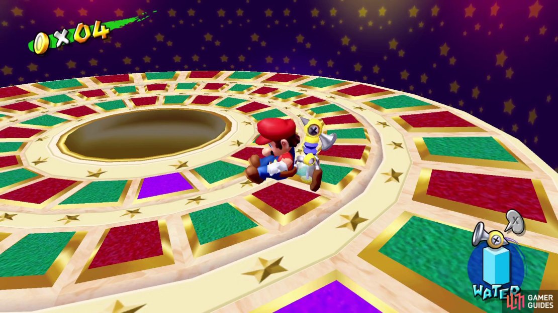 Ground Pound the purple panels to stop the wheel from moving