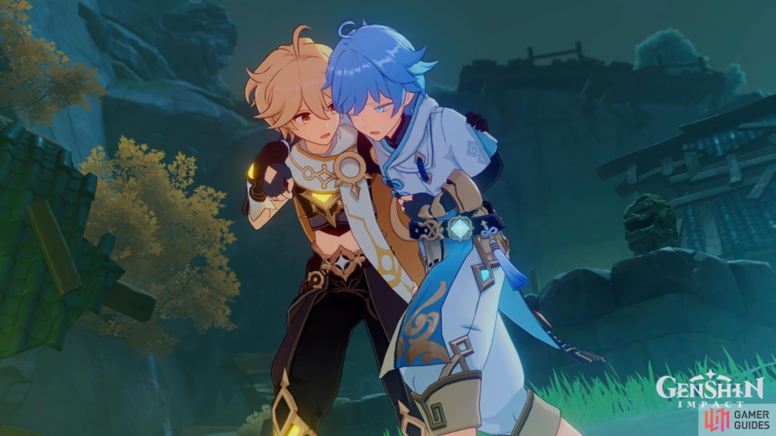 The Traveler helping Chongyun back to Liyue.