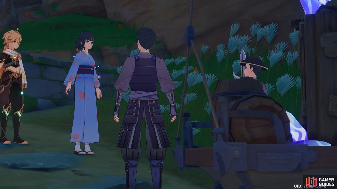 Hiiragi Chisato helping the Traveler to escape Ritou.