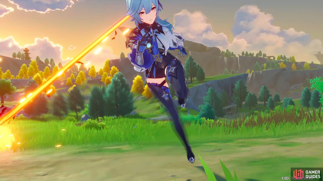 Action shot of Eula dodging a bullet.