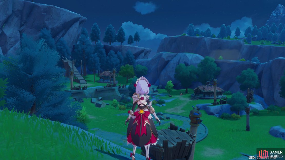 Noelle overlooking the Eclipse Tribe at Dadaupa Gorge, trying to find the Teardrop Crystal.