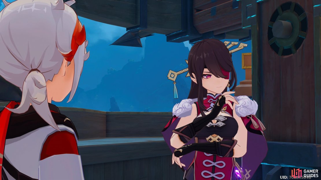 Beidou speaking with Kazuha aboard the Alcor.