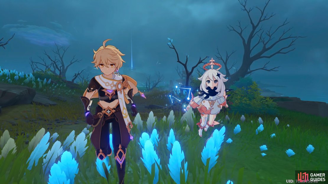 Paimon and the Traveler rushing to the ceremonial site on Tsurimi Island.