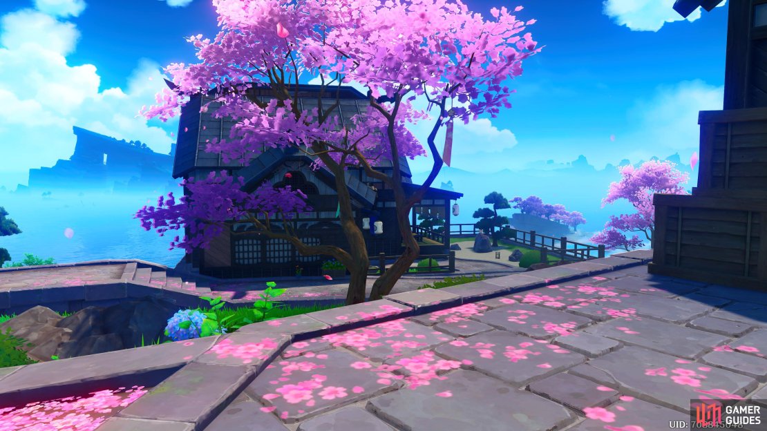 A beautiful view of the Komore Teahouse in Inazuma City.