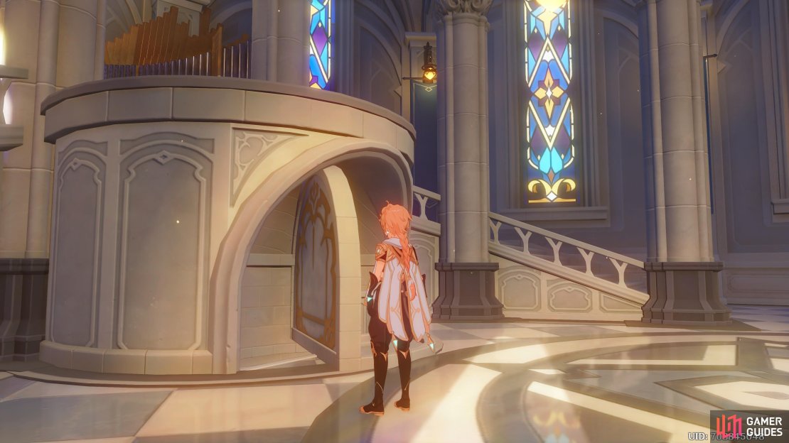 The Traveler about to enter the Cathedral’s basement to steal the Holy Lyre der Himmel.