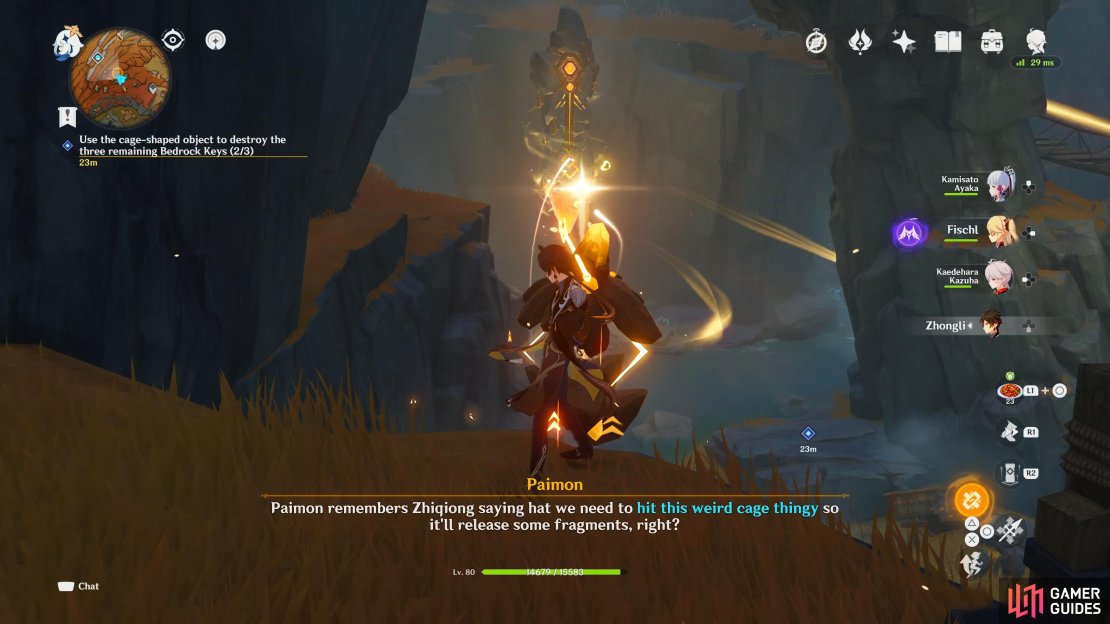 The first step is to the south of the floating crystal, near the bridge