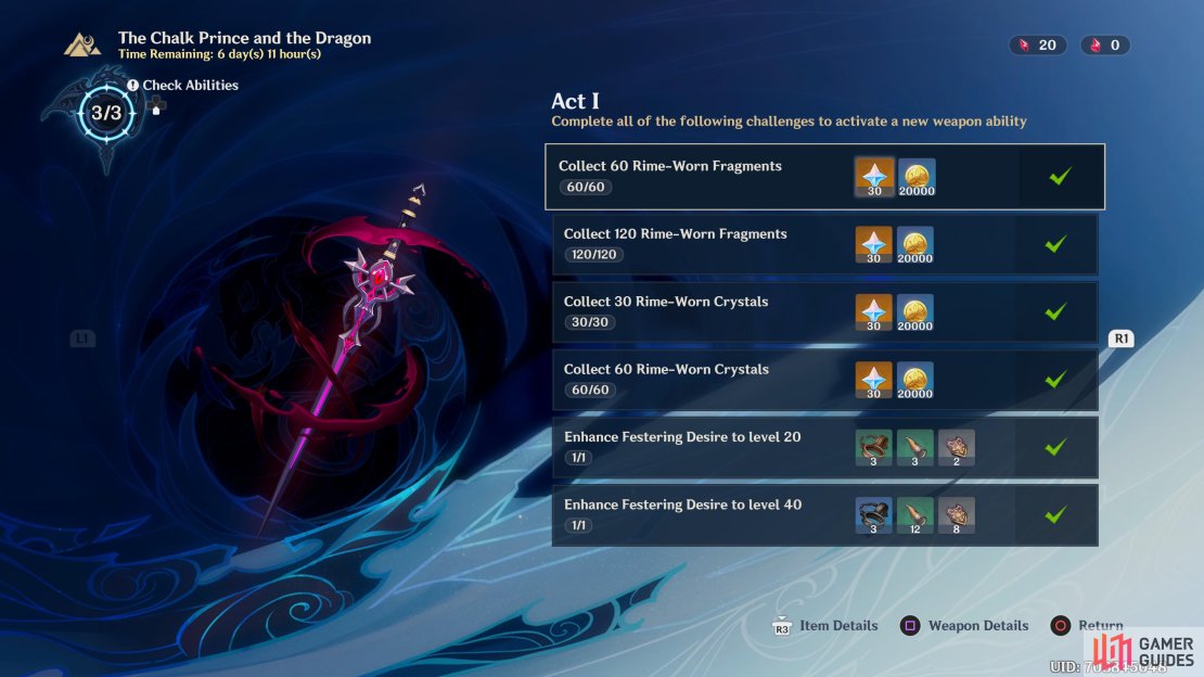 Here you can see the challenges for Act 1 of the Event.