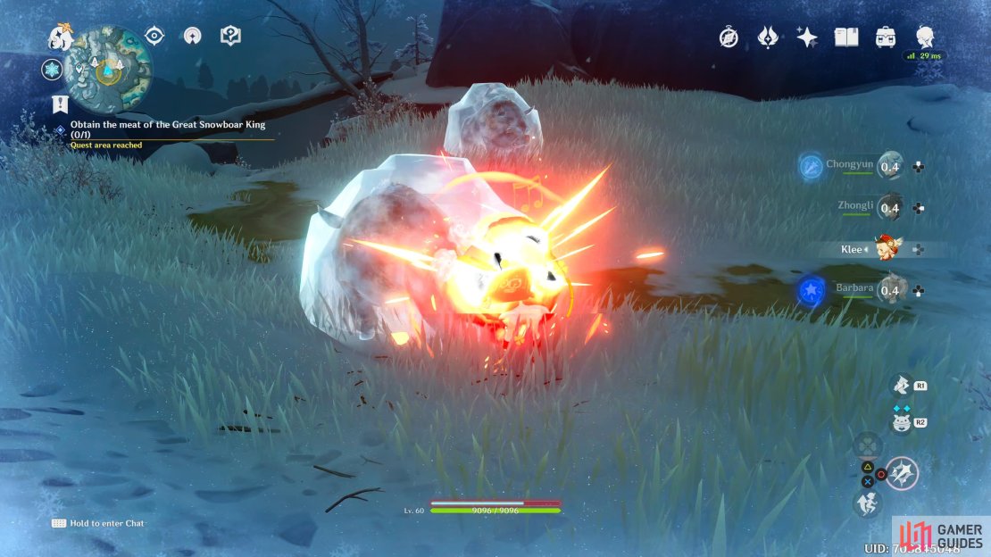 Use a Pyro skill to free the boar from its icy prison….and then kill it.