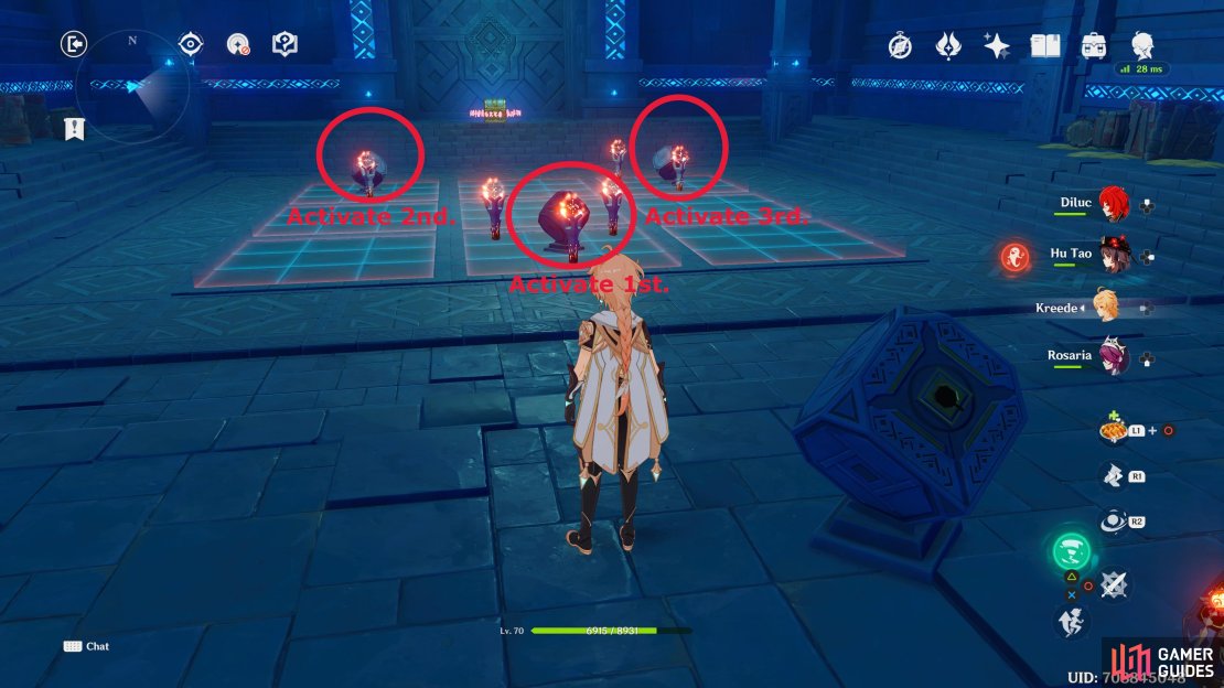 Completing this puzzle correctly will reward you with an achievement. You’ll want to activate the devices shown in the order shown in this image.