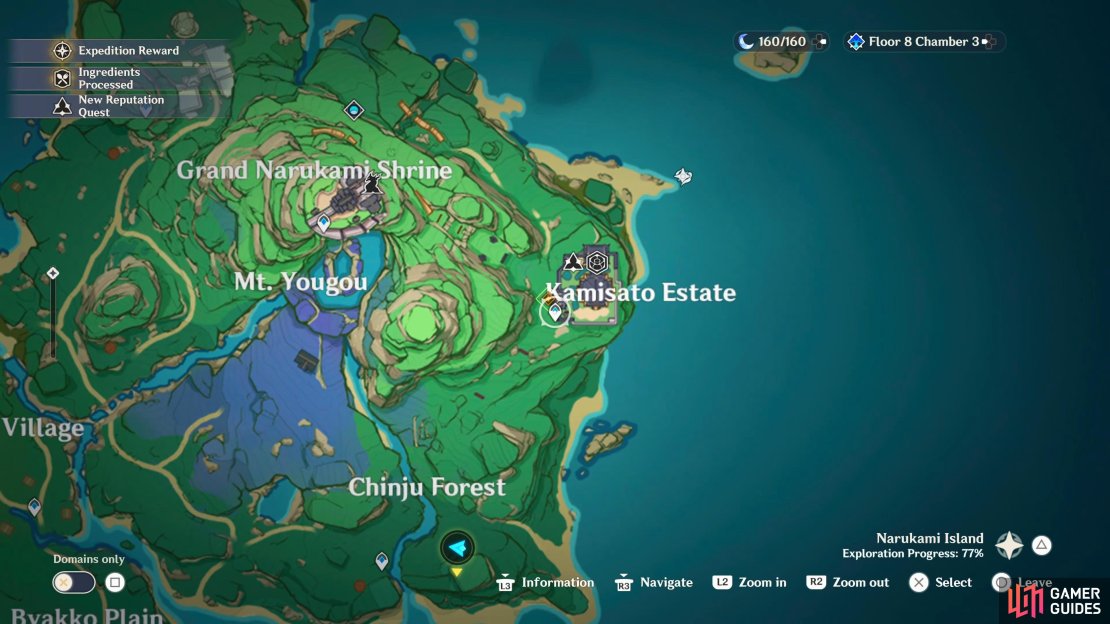 The Kamisato Estate can be found on the far east of Narukami Island.