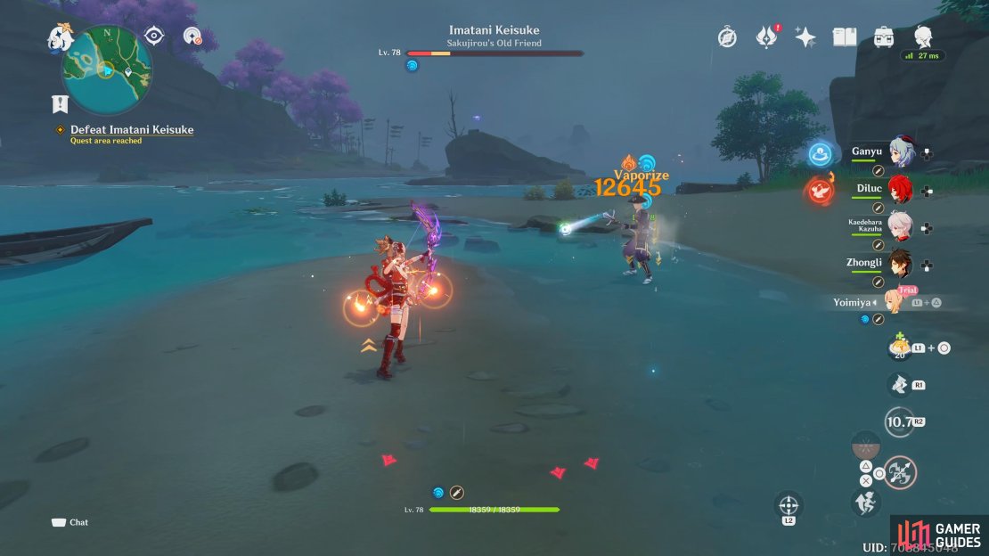 Imatani Keisuke is a pushover, even with his backup. Take advantage of the wet floor to maximize damage.