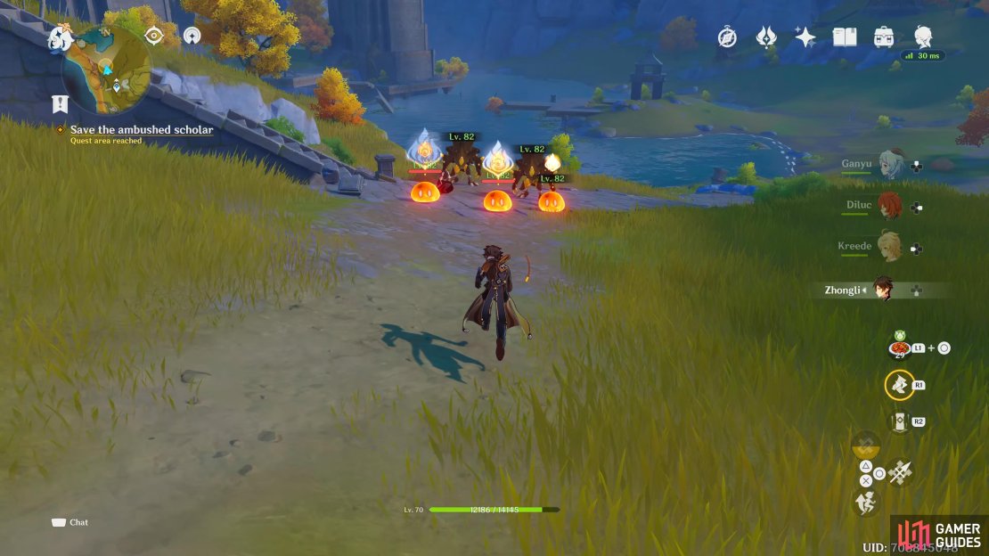 Your next battle will consist of  two Geovishaps and three Pyro Slimes.