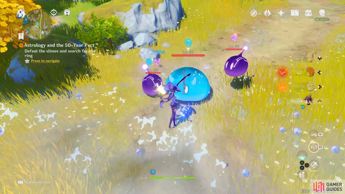 Use Pyro to take down the first group of slimes