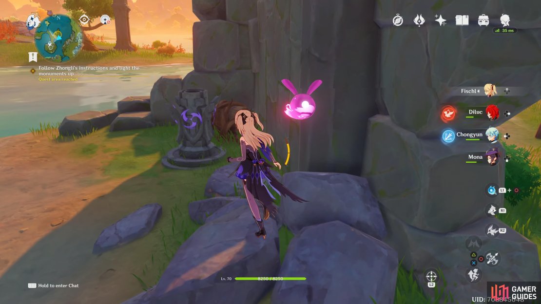 The south totem is hidden behind the large stone wall with a chest behind it