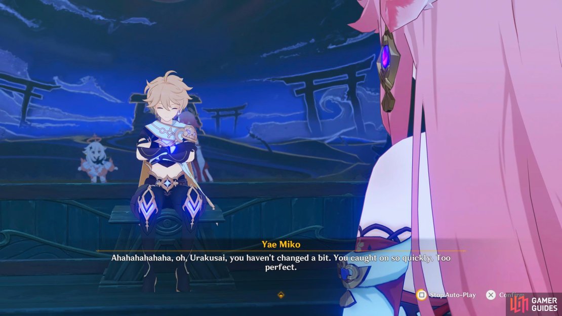 Yae Miko and Urakusai reminisce whilst he has possessed the Traveler’s body.